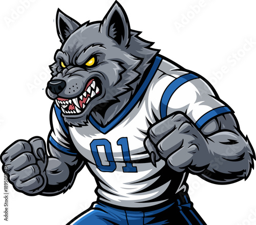 Fierce Wolf Mascot in Sports Jersey