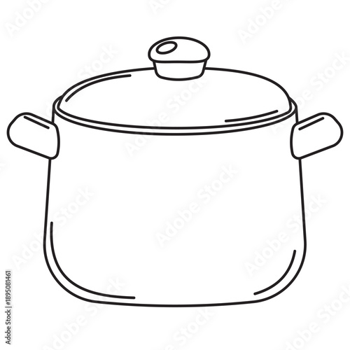 Cooking pot, black outline, isolated doodle illustration