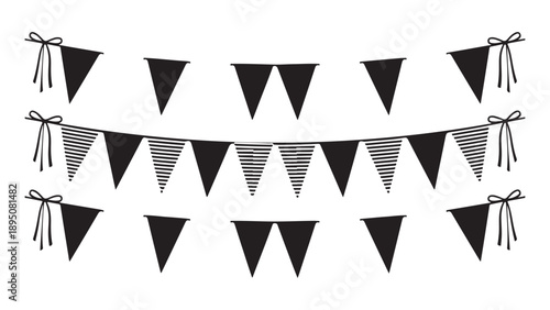 Collection of bunting flags in solid and striped patterns for festive party and event decor