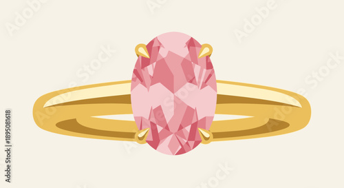 A gold ring with a large oval pink gemstone.