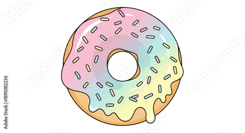 A colorful rainbow donut with sprinkles