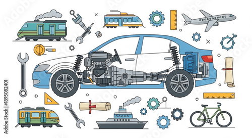 Automotive Engineering and Transportation Systems Illustration.