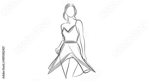 Woman in elegant dress sketch fashion illustration stylish outfit design