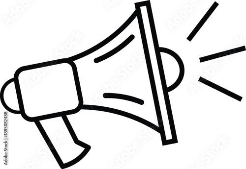 Black outline icon of a megaphone or bullhorn with sound waves, symbolizing announcement or alert.
