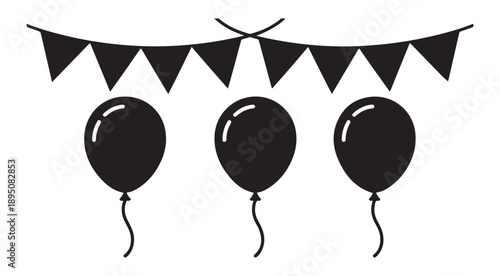 Party balloons vector icon set, birthday celebration symbols, festive elements for event design