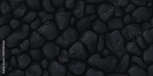 Vector illustration of seamless pattern with black stones creating dark natural texture background for modern design concepts