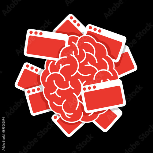 Human head crowded with open tabs symbolizing mental overload