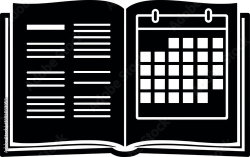 Open book with calendar page silhouette education and planning concept