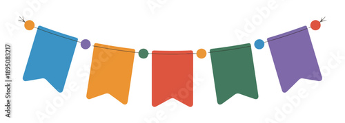Bright and cheerful bunting flags with colorful beads for festive decorations and party banners