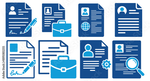 Resume and job application documents set with briefcase icons