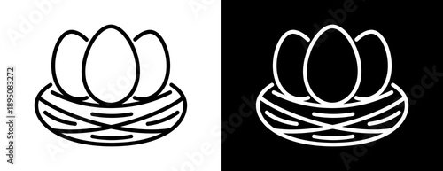 Eggs in nest icon outline style. Vector illustration of poultry eggs placed in straw nest, symbol of farming, organic food and rural agriculture for food branding, packaging, labels and farm related.