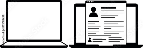 Laptop and resume document silhouette for online job application