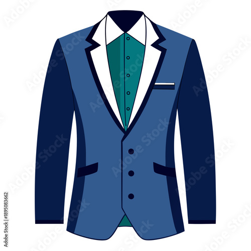 Elegant blue blazer with white and green accents for formal events