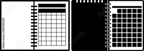 Notebook planner silhouettes set with spiral binding and grid pages