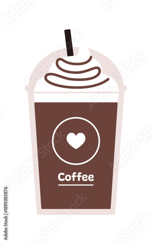 テイクアウト用コーヒーフラッペのベクターイラスト。チョコレートのソース。