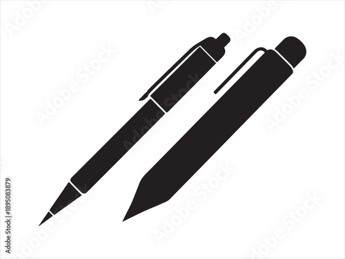 Pen black silhouette, Two pens in silhouette vector illustration on white background 