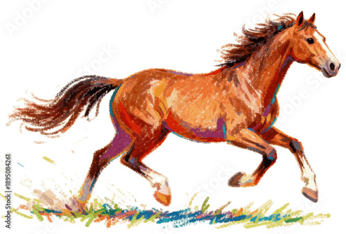 Crayon drawing of smart runing horses vector, svg