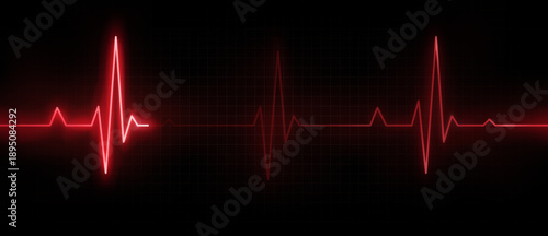 Vector illustration of realistic glowing pulse line representing heartbeat and heart rate. Luminous cardiogram waveform symbolizing medical monitoring and modern healthcare technology