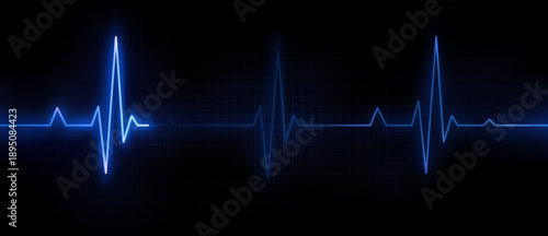 Vector illustration of realistic glowing pulse line representing heartbeat and heart rate. Luminous cardiogram waveform symbolizing medical monitoring and modern healthcare technology