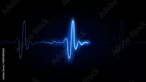Vector illustration of realistic glowing pulse line representing heartbeat and heart rate. Luminous cardiogram waveform symbolizing medical monitoring and modern healthcare technology