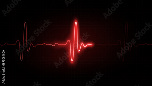 Vector illustration of realistic glowing pulse line representing heartbeat and heart rate. Luminous cardiogram waveform symbolizing medical monitoring and modern healthcare technology
