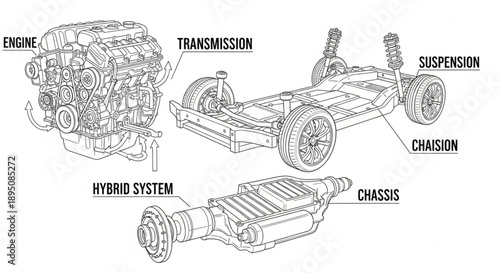 Automotive Engine Transmission Suspension Chassis Hybrid System Diagram.