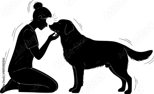 Pet Adoption and Human Dog Connection Silhouette Vector, Animal Rescue and Friendship Graphic, Loyal Companion Empathy Illustration