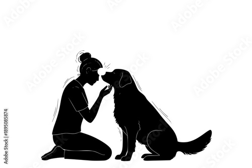 Pet Adoption and Human Dog Connection Silhouette Vector, Animal Rescue and Friendship Graphic, Loyal Companion Empathy Illustration
