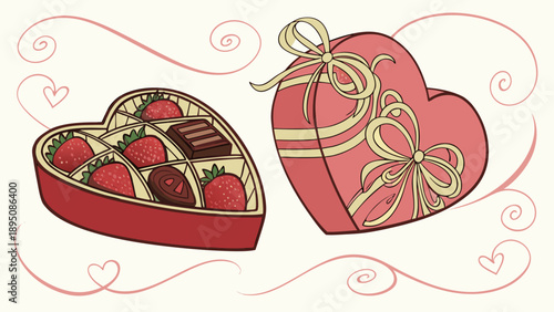 Valentine's Day Chocolates and Strawberries. Decorative Vector Illustration.