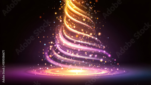 Light Trails With Sparkles On Dark Background For Festive Celebrations And Digital Art Projects Glowing Effect With Bright Colors