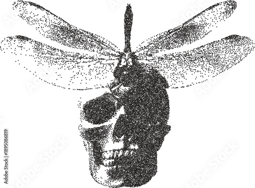 Skull y2k retro stipple art skeleton brutalist halftone vector png transparent, bone 2000s photocopy effect tattoo aesthetic