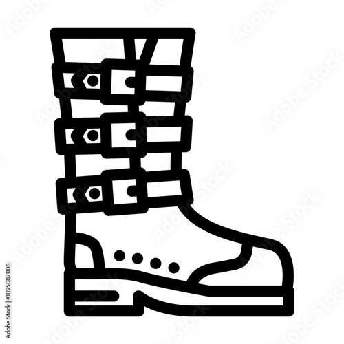 Goth style boot icon featuring multiple buckles and a thick platform sole, illustrating modern footwear fashion trends and subculture aesthetics for contemporary apparel and accessory designs