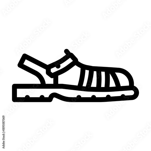 Casual open toe sandal icon showing a summer ready, minimal footwear design for warm weather apparel and outdoor activities, travel, beach and everyday comfort