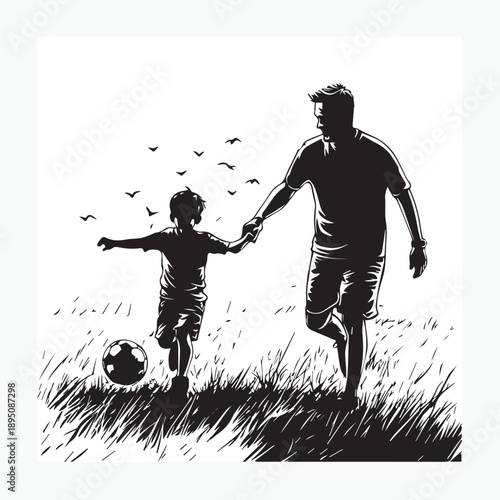 father and son playing with ball