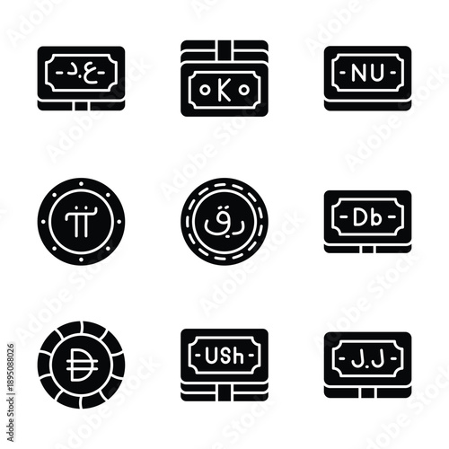 A scalable icons set of currency in modern glyph style, easy to use vectors