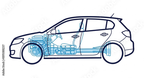 Automotive engineering schematic diagram of a car.
