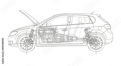 Automotive Engineering Blueprint of a Car Chassis.