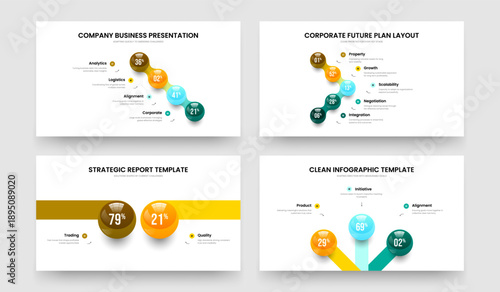 Simple Insight Four Five Two Three Step Diagram Slide Template Vector Illustration Set. Digital Growth 4 5 2 3 Element Graph Presentation Design Bundle.