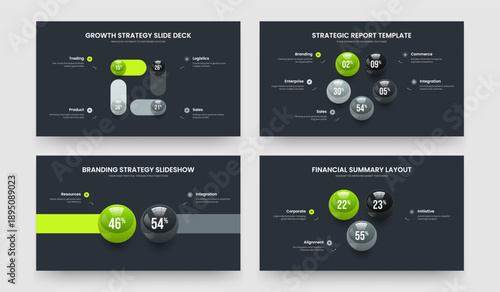Enterprise Forecast Four Five Two Three Element Chart Frame Design Vector Illustration Bundle. Simple Innovation 4 5 2 3 Option Graph Slide Layout Set.