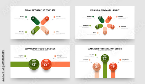 Project Planning 4 5 2 3 Option Diagram Presentation Template Set. Product Introduction Four Five Two Three Element Infographic Slide Layout Vector Illustration Collection.