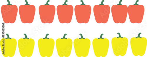 Bell pepper pattern vector illustration with orange and yellow capsicum vegetables arranged in seamless flat design