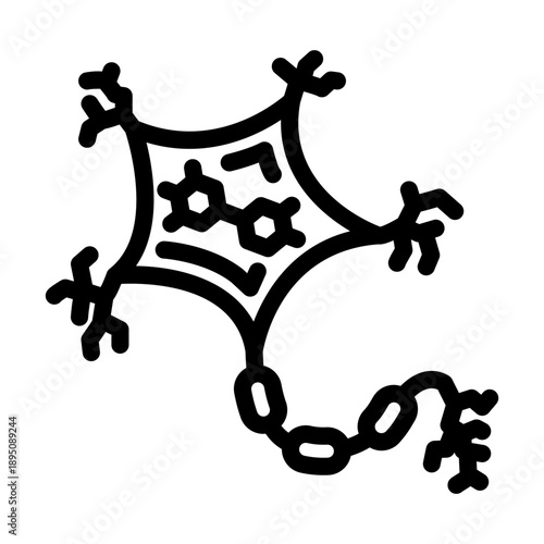Neuron cell structure with dendrites and axon, including molecular bonds within the cell body, illustrating the complex biological components of the brain and nervous system