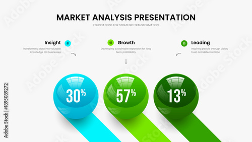 Creative Showcase Slideshow Layout Vector Illustration. Elegant Forecast 3 Option Diagram Slide Design. Minimal Visualization Three Step Chart Frame Template.