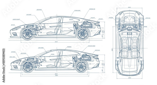 Automotive Engineering Blueprint of a Modern Car.