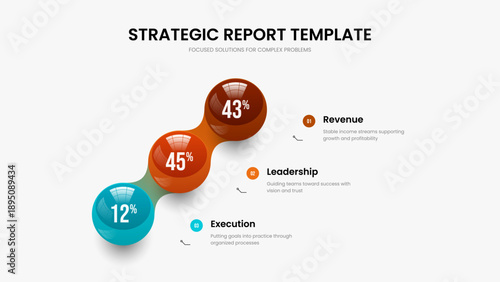 Educational Showcase 3 Step Diagram Presentation Design. Marketing Introduction Slideshow Template Vector Illustration. Science Strategy Three Element Chart Slide Layout.