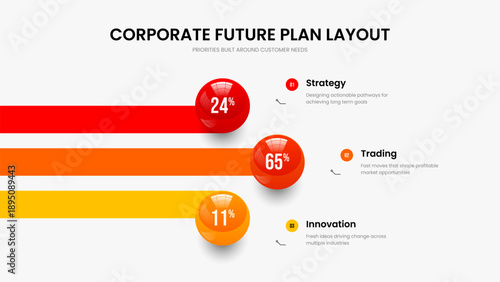 Creative Showcase Frame Design Vector Illustration. Enterprise Performance Three Option Graph Presentation Layout. Professional Visualization 3 Step Diagram Slideshow Template.
