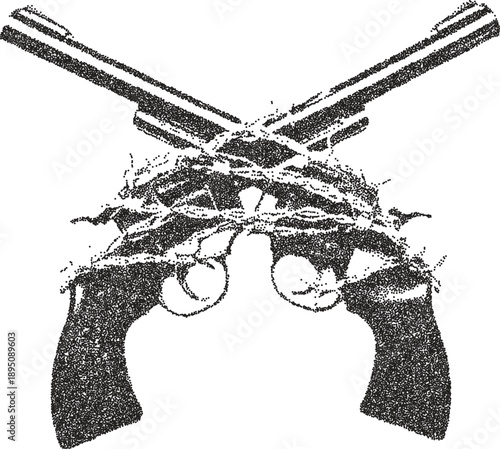 Gun y2k retro stipple art weapon brutalist halftone vector png transparent, firearm 2000s photocopy effect tattoo aesthetic