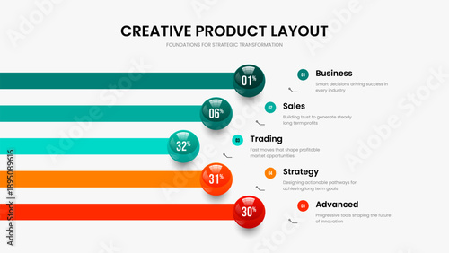 Science Visualization 5 Element Diagram Presentation Template. Marketing Innovation Five Option Infographic Frame Design. Corporate Briefing Slide Layout Vector Illustration.