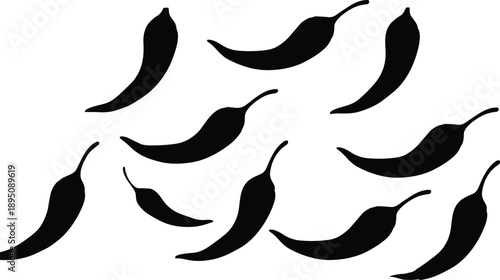 Black chili pepper silhouettes set vector illustration with hot spicy vegetable shapes isolated on white background