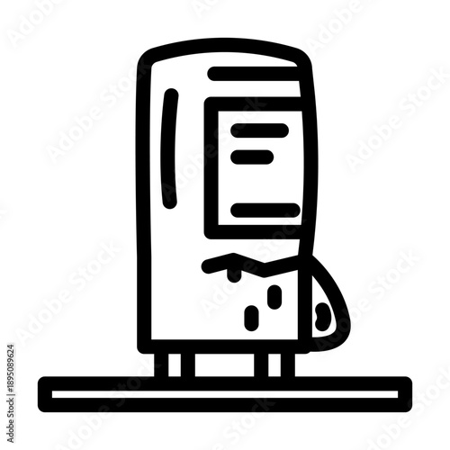 Broken refrigerator icon illustrating appliance damage, repair needs, and potential waste issues for old kitchen equipment, representing inefficiency and home maintenance challenges